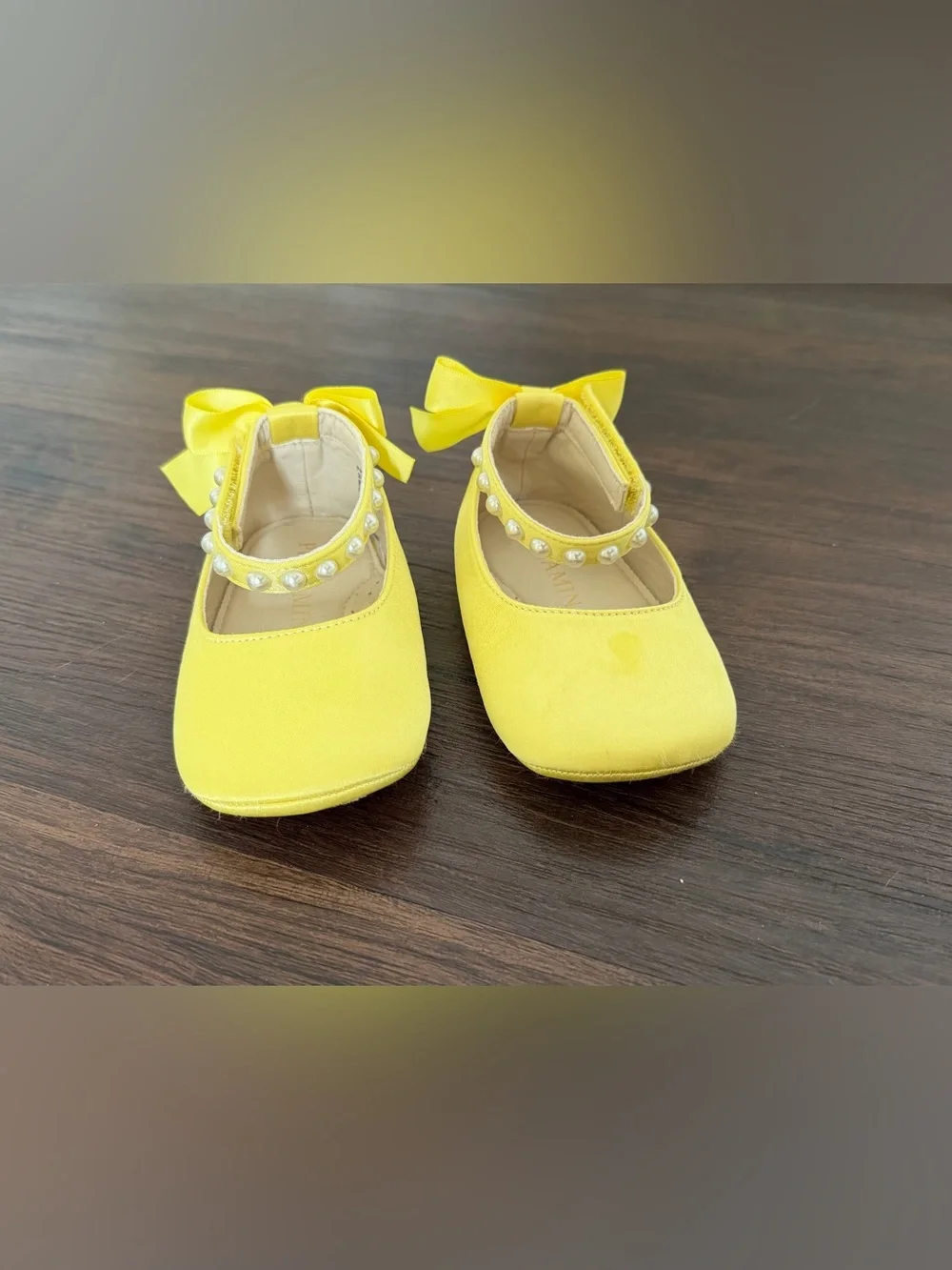 Girls Yellow Pearl Mary Jane Flats